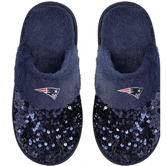 New England Patriots Women's Sequin Glamour Slippers Large Size 9/10 - Picture 3 of 8